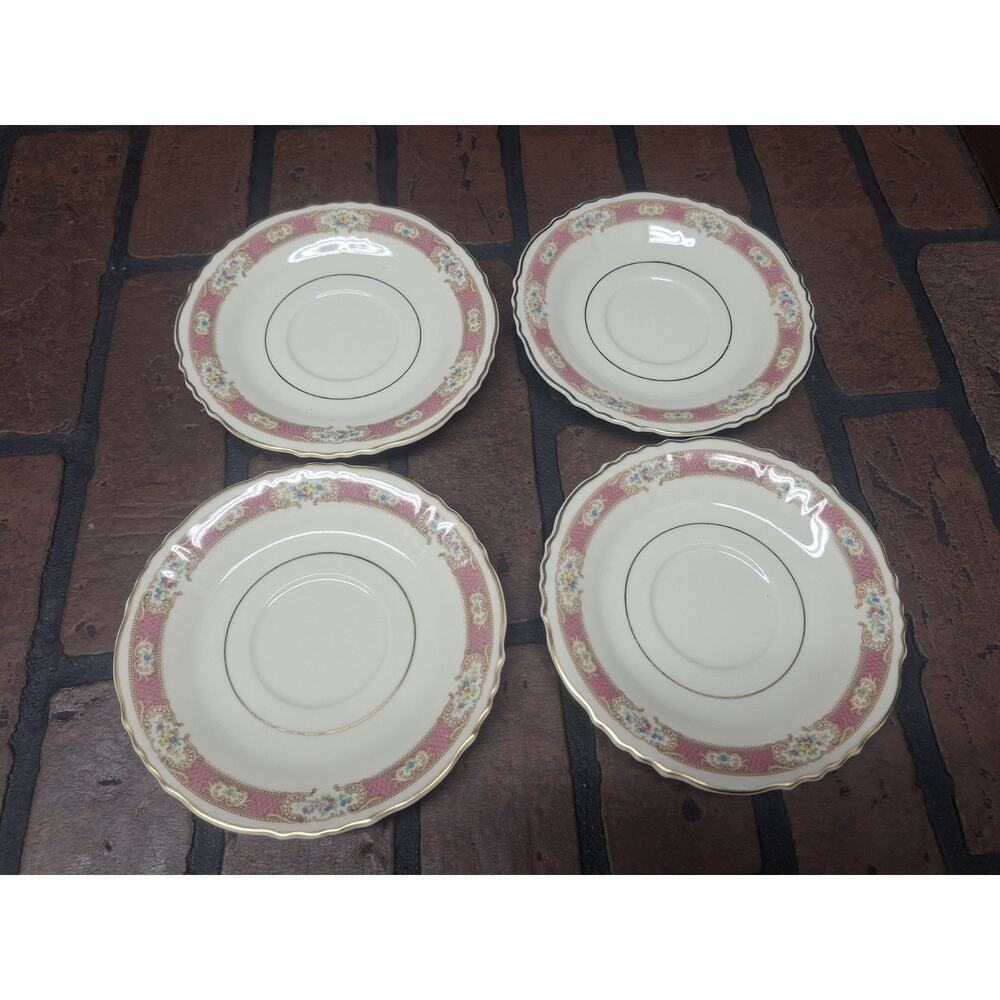 4 Federal Shape Syracuse China Raleigh Pink Flowers Saucer